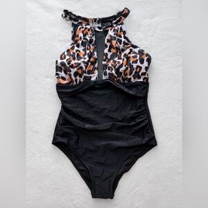Leopard Print and Black Swimsuit